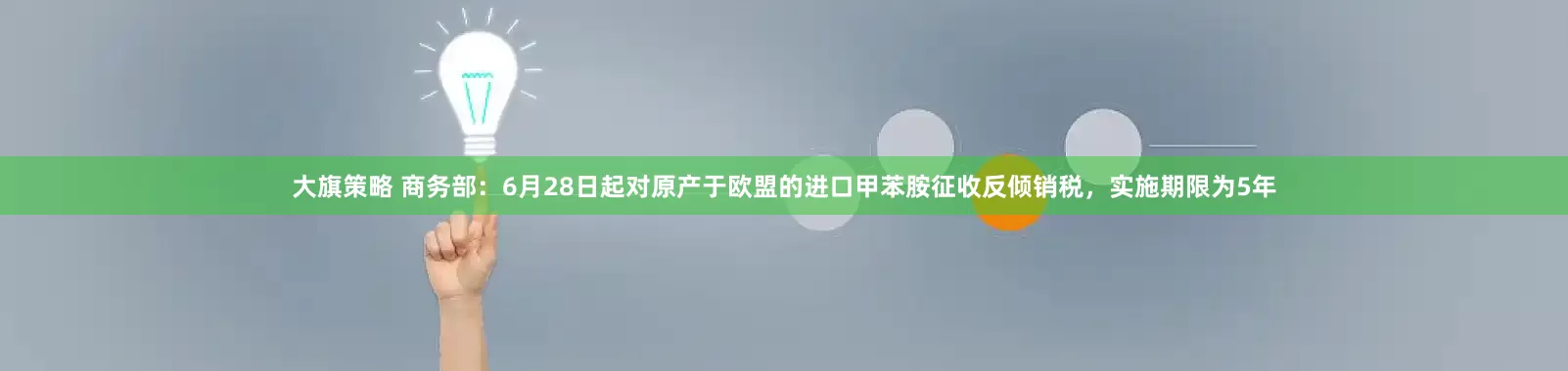 大旗策略 商务部：6月28日起对原产于欧盟的进口甲苯胺征收反倾销税，实施期限为5年